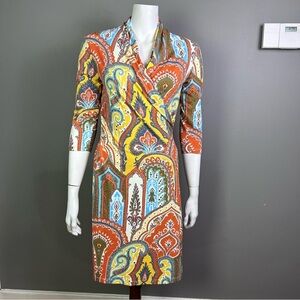 J. McLaughlin dress xs wrap Catalina Cloth drape neckline paisley‎ India coastal